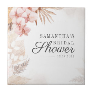 Pampas Grass Boho Bridal Shower Terracotta Tan Ceramic Tile
