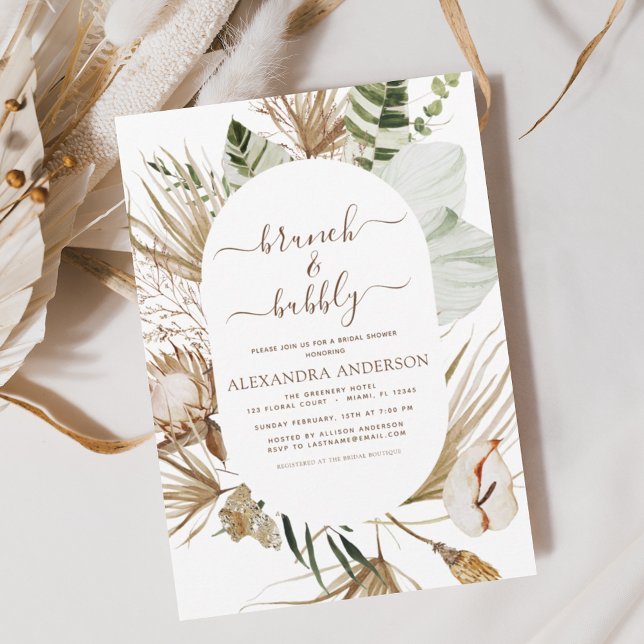 Pampas Grass Boho Brunch & Bubbly Bridal Shower In Invitation (Creator Uploaded)