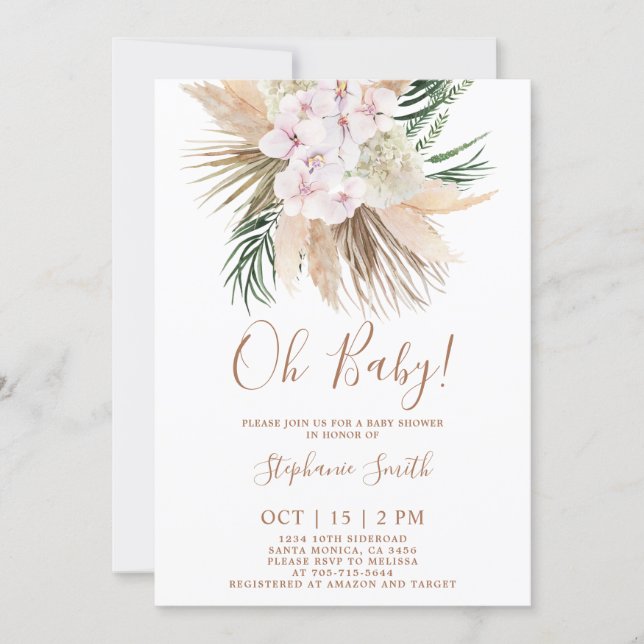 Pampas Grass Boho Chic Baby Shower Invitation (Front)