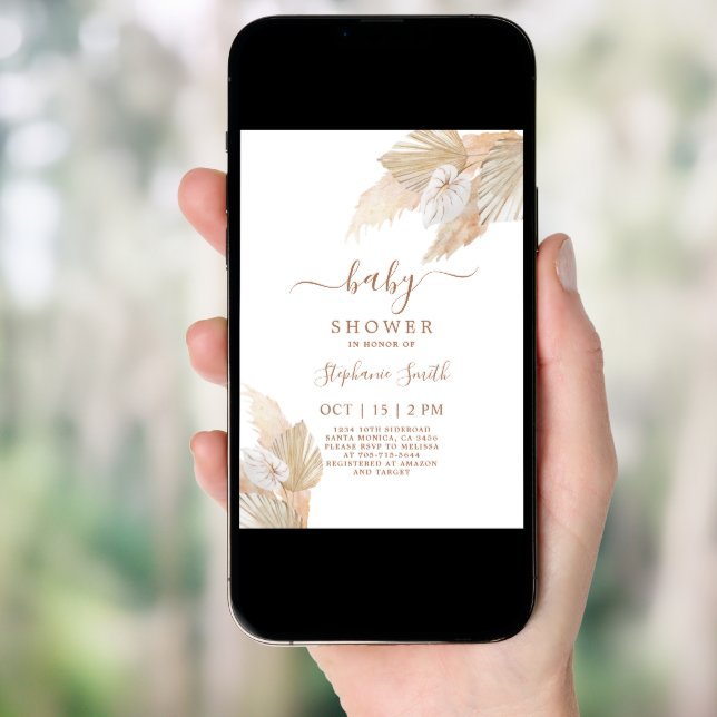 Pampas Grass Boho Chic Baby Shower Invitation (Front Digital)