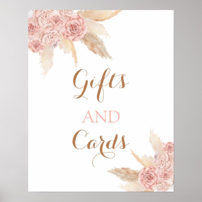 Pampas Grass Boho Chic Bridal Gifts and Cards sign (Front)