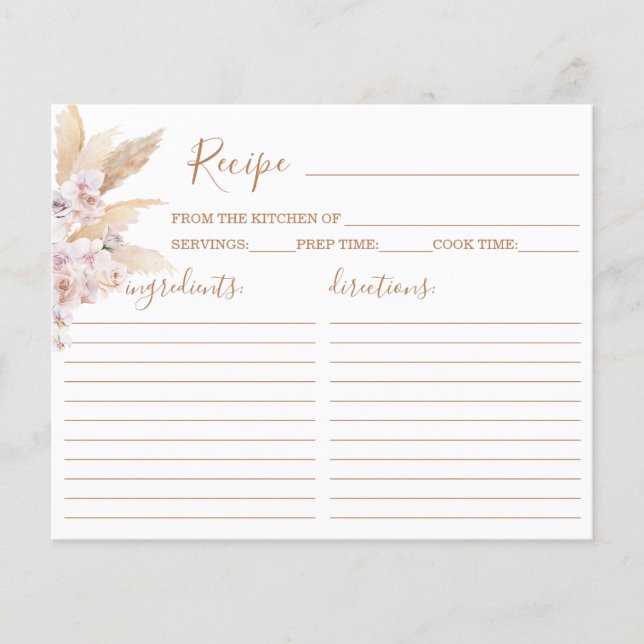 Pampas Grass Boho Chic Recipe Card (Front)