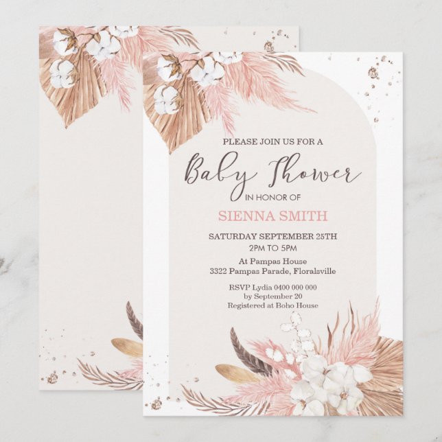 Pampas Grass Boho Desert Baby Shower Invitation (Front/Back)