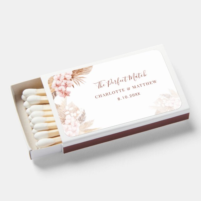Pampas Grass Boho Desert Palms Wedding Favor Matchboxes (Front Open)