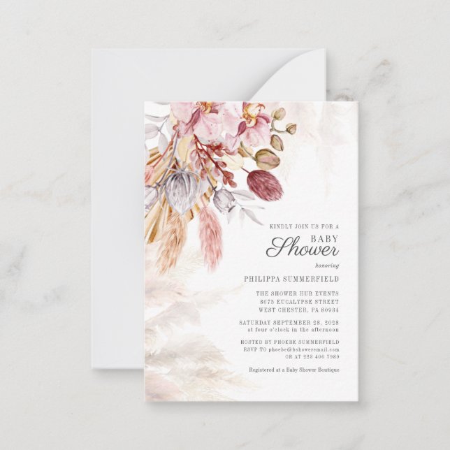 Pampas Grass Boho Dried Flowers Girl Baby Shower I Note Card (Front)