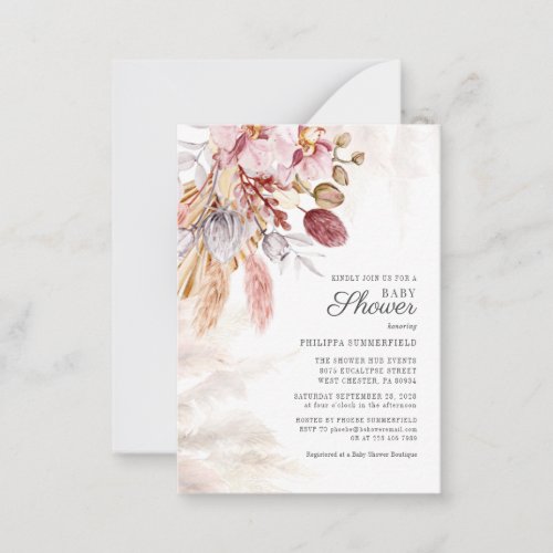 Pampas Grass Boho Dried Flowers Girl Baby Shower I Note Card