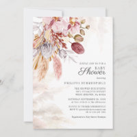 Pampas Grass Boho Dried Flowers Girl Baby Shower Invitation