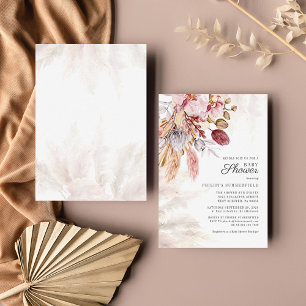 Pampas Grass Boho Dried Flowers Girl Baby Shower Invitation