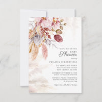 Pampas Grass Boho Dried Flowers Girl Baby Shower Invitation