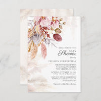 Pampas Grass Boho Dried Flowers Girl Baby Shower Invitation