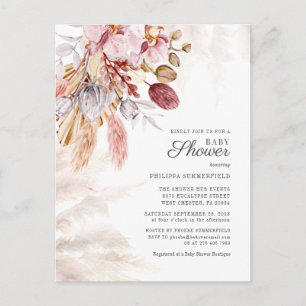 Pampas Grass Boho Dried Flowers Girl Baby Shower Invitation Postcard
