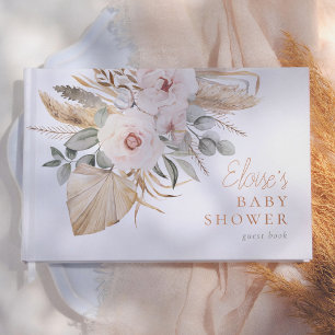 Pampas Grass Boho Elegant Girl Baby Shower Foil Guest Book
