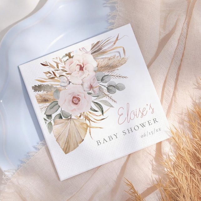 Pampas Grass Boho Elegant Girl Baby Shower Napkins (Creator Uploaded)