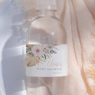 Pampas Grass Boho Elegant Girl Baby Shower Water Bottle Label