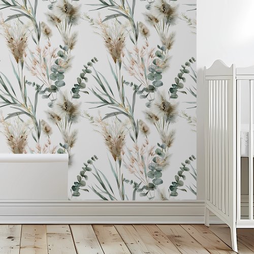 Pampas Grass Boho Eucalyptus Leaves Foliage Wallpaper