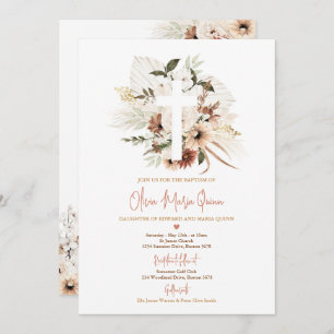 Pampas Grass Boho Fall Pumpkin Baptism Christening Invitation