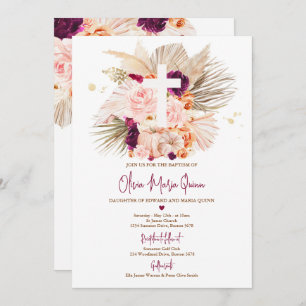 Pampas Grass Boho Fall Pumpkin Baptism Christening Invitation