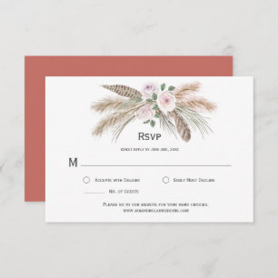 Pampas Grass Boho Feathers Terra Cotta Pink Floral RSVP Card