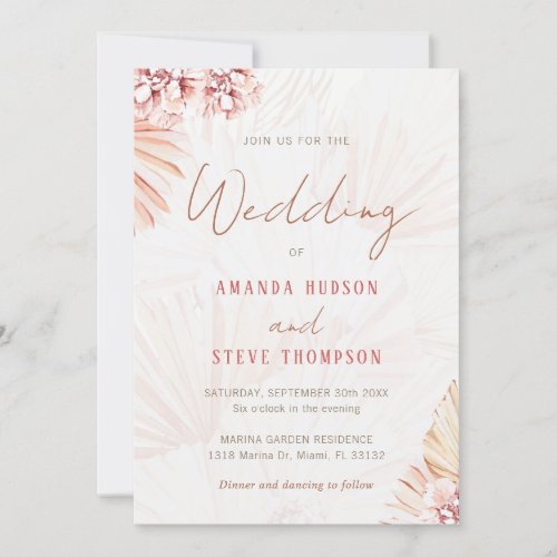 Pampas Grass Boho Floral Bohemian Trendy Wedding Invitation