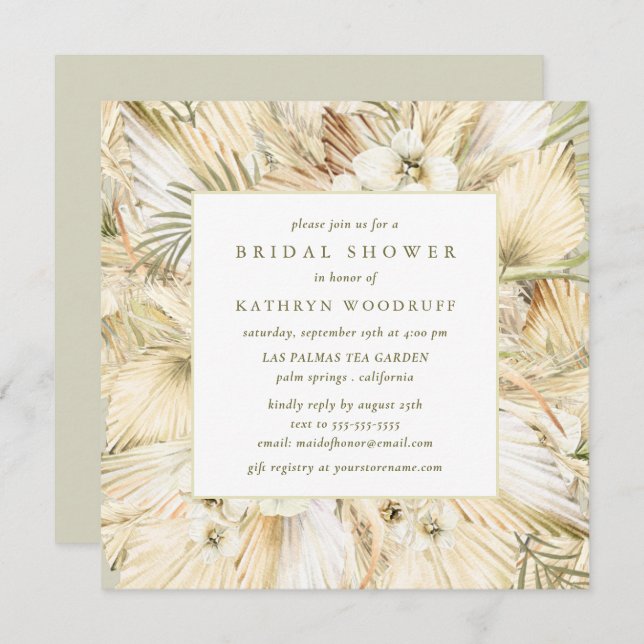 Pampas Grass Boho Floral Bridal Shower Square  Invitation (Front/Back)