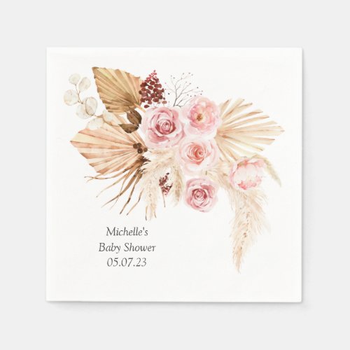 Pampas grass Boho Floral elegant Baby Shower Napkins