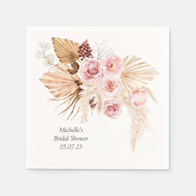 Pampas grass Boho Floral elegant Bridal shower Napkins (Front)