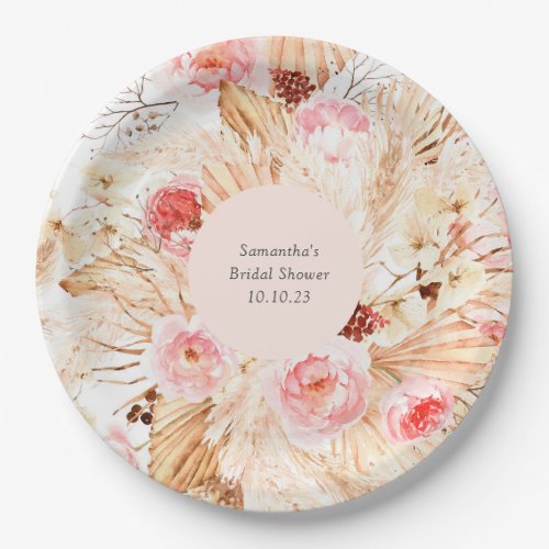 Pampas Grass Boho Floral Patterned Bridal Shower  Paper Plates