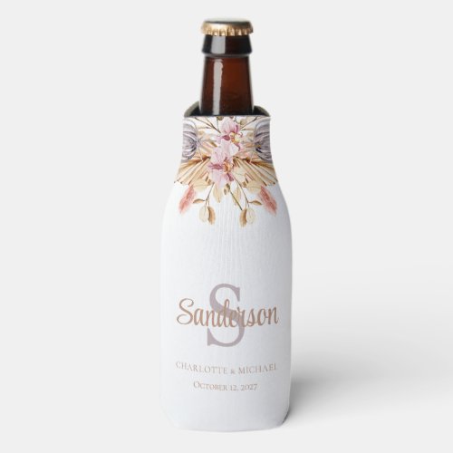Pampas Grass Boho Floral Personalized Wedding Bottle Cooler