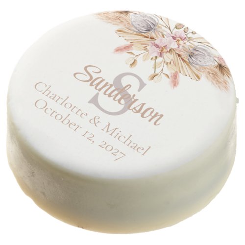 Pampas Grass Boho Floral Personalized Wedding Chocolate Covered Oreo