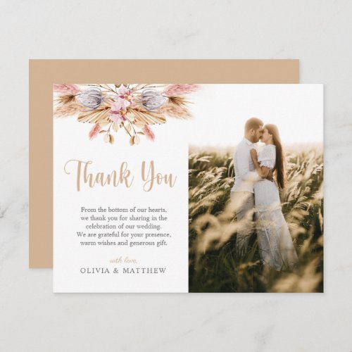 Pampas Grass Boho Floral Photo Wedding Thank You