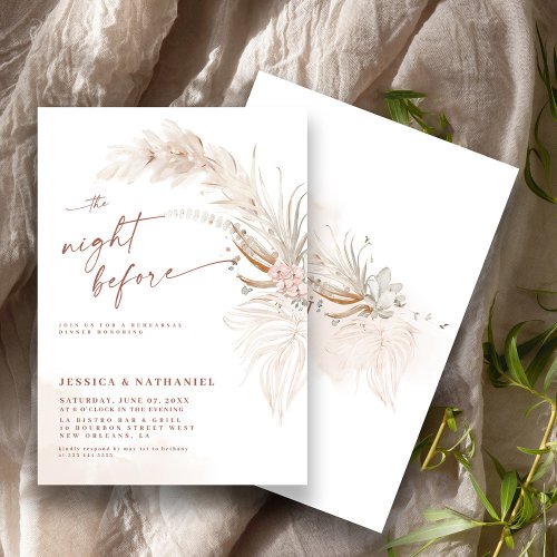 Pampas Grass Boho Floral The Night Before Invitation