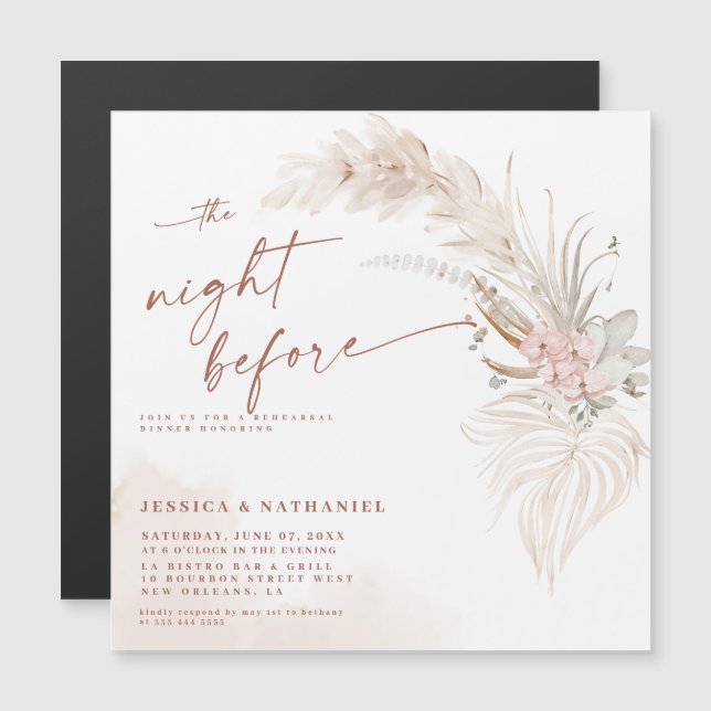 Pampas Grass Boho Floral The Night Before Magnetic Invitation (Front/Back)