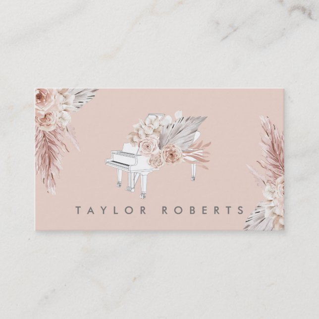 pampas grass boho flowers piano business card (Front)