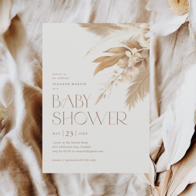 Pampas Grass Boho Gender Neutral Baby Shower Invitation (Pampas Grass Elegant Boho Baby Shower Invitations.)