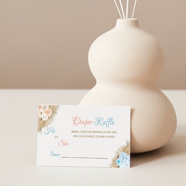 Pampas Grass Boho Gender Reveal Diaper Raffle Card (Creator Uploaded)