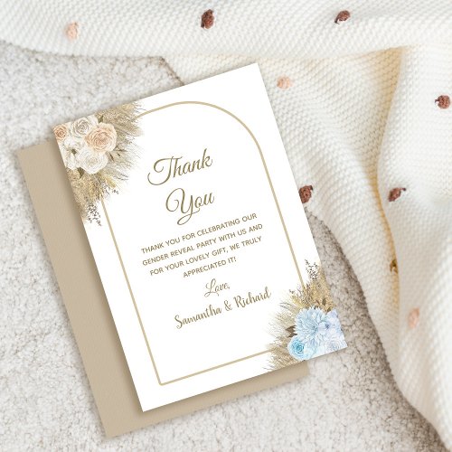Pampas Grass Boho Gender Reveal Party Thank You Card