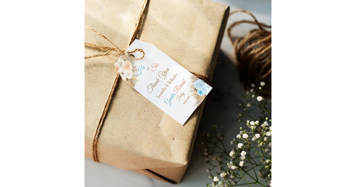 Pampas Grass Boho Gender Reveal Thank You Favor Gift Tags | Zazzle