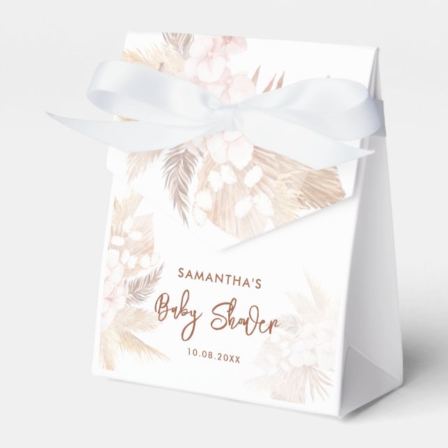 Pampas Grass Boho Girl Baby Shower Favor Boxes (Front Side)