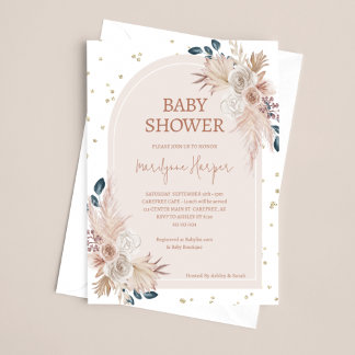 Pampas Grass Boho Girl Baby Shower Invitation