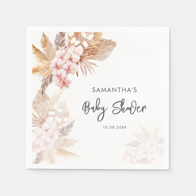 Pampas Grass Boho Girl Baby Shower Paper Napkins (Front)