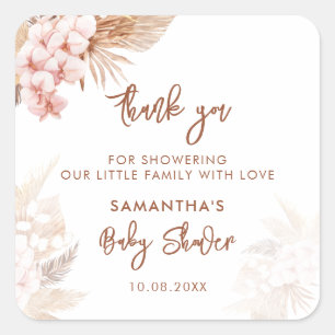 Pampas Grass Boho Girl Baby Shower Square Sticker