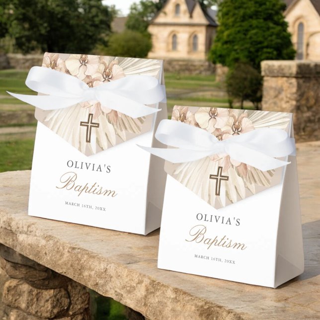 Pampas Grass Boho Girl Baptism Party Favor Box (Creator Uploaded)