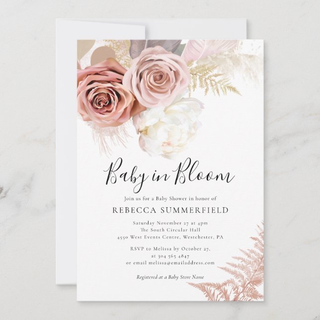 Pampas Grass Boho Girl Fall Baby Shower Invitation (Front)