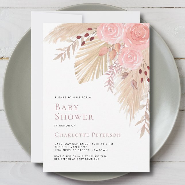 Pampas Grass Boho Girl's Baby Shower Invitation (Creator Uploaded)