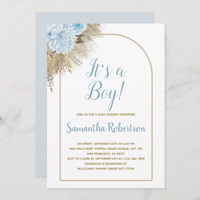 Pampas Grass Boho It's a Boy Baby Shower  Invitation (Front/Back)