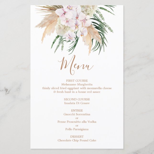 Pampas Grass Boho Menu Card (Front)