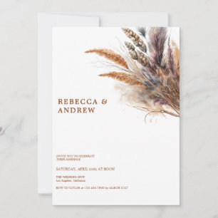  Pampas Grass    Boho Minimalist   QR Code Wedding Invitation