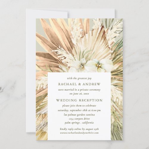 Pampas Grass Boho Modern Wedding Reception Only Invitation