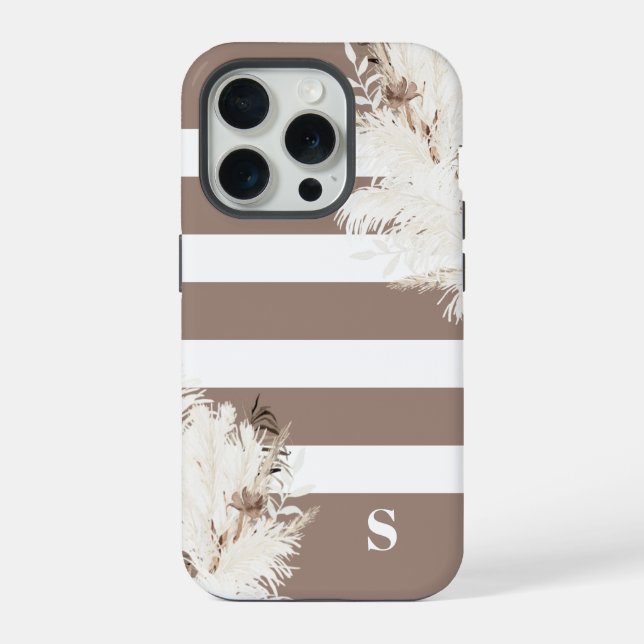 Pampas Grass Boho Monogram Iphone Case (Back)