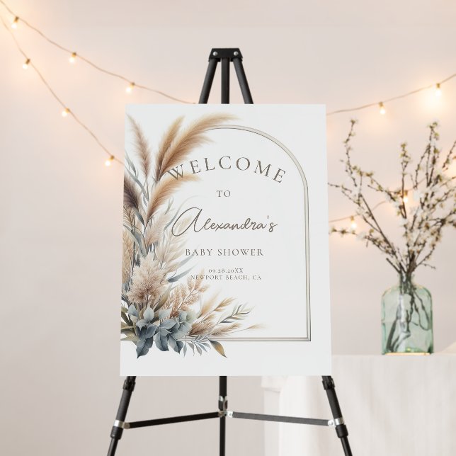Pampas Grass Boho Neutral Baby Shower Welcome Sign (In Situ (Stand))